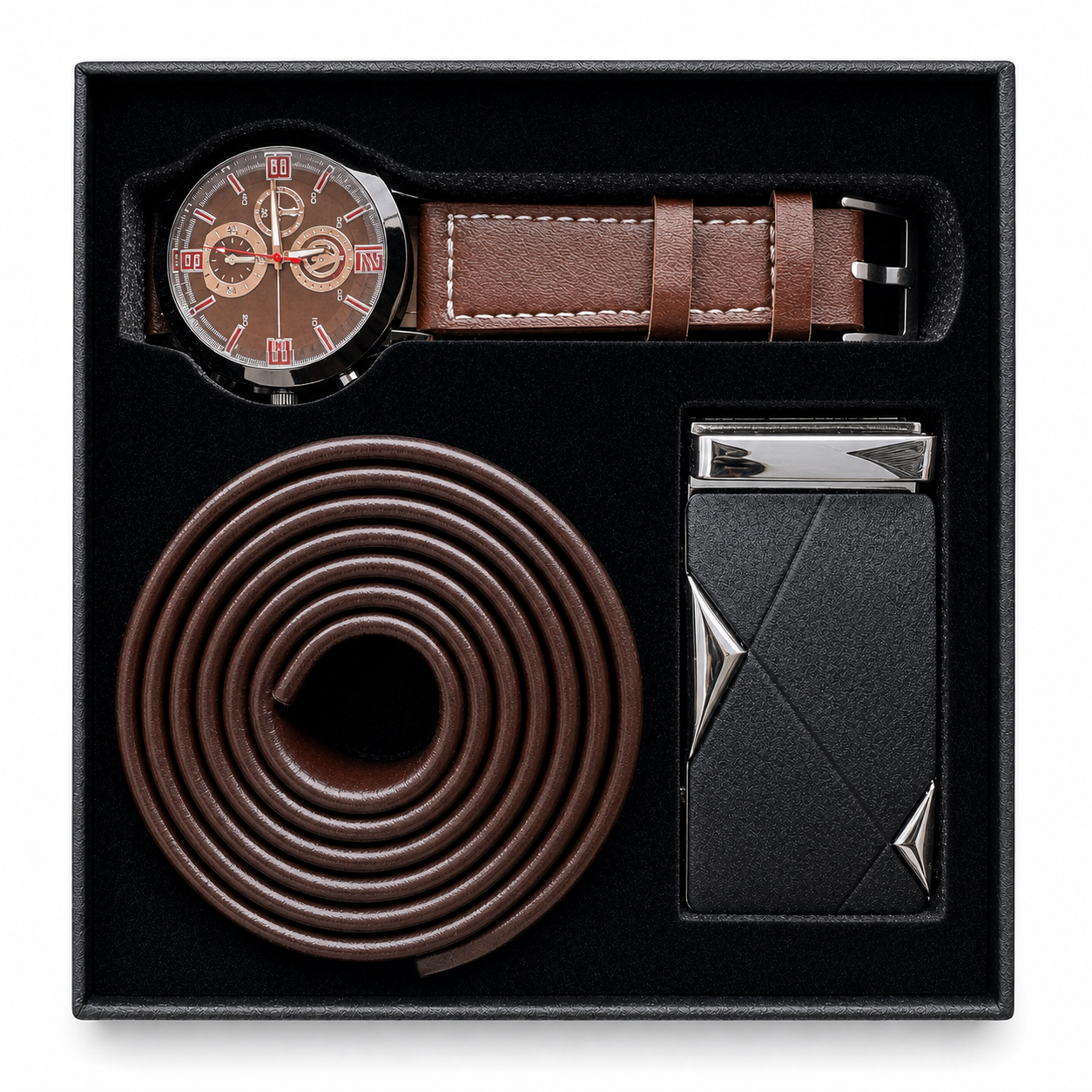 Coffret Homme Marron – Montre, Ceinture & Boucle Harmonieuses