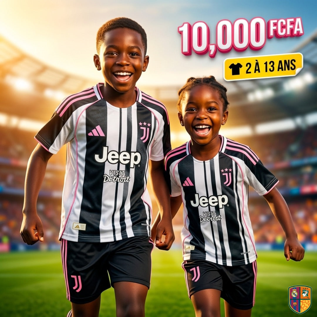 Ensemble Maillot et Short de Foot Juventus Enfant - Édition Rayures et Rose (2 à 13 ans)