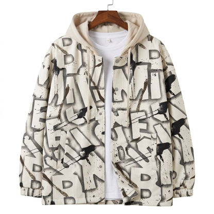 Veste Graphique à Capuche « Splash Art » – Écru & Beige