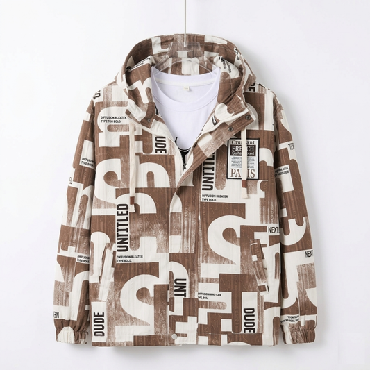 Veste Graphique à Capuche « Untitled » – Nuances de Marron & Crème