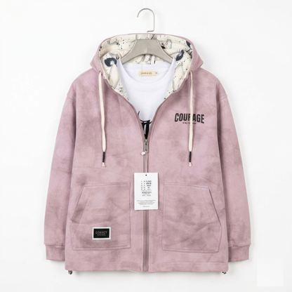 Sweat Zippé à Capuche Doublée « Courage » – Vieux Rose