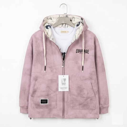 Sweat Zippé à Capuche Doublée « Courage » – Vieux Rose