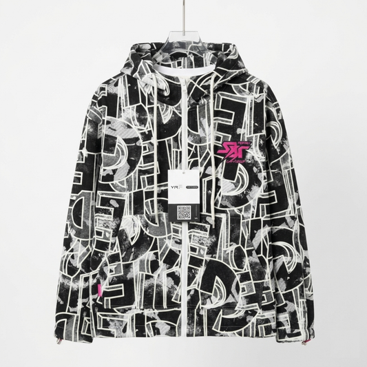 Veste à Capuche Zippée « Cyber Maze » – Noir & Blanc