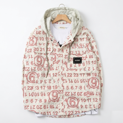 Veste à Capuche Chiffres « Matrix Lines » – Édition Rouge & Vert Sauge