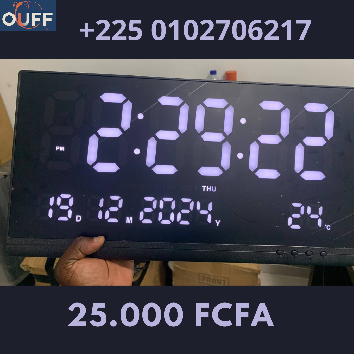Très Grande Horloge Numérique LED 36 cm Longueur sur 20 cm de hauteur