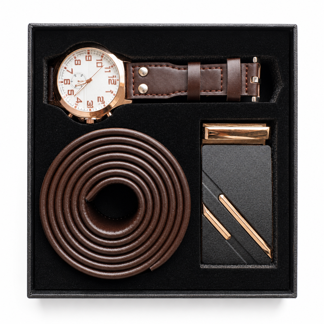 Coffret Homme Marron – Montre, Ceinture & Boucle Harmonieuses