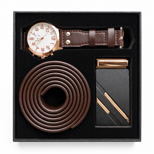 Coffret Homme Marron – Montre, Ceinture & Boucle Harmonieuses