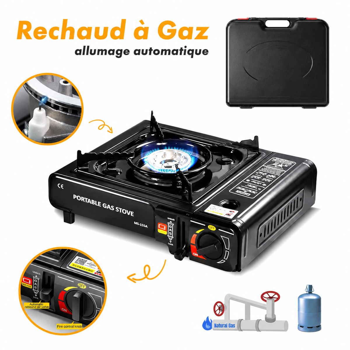 Réchaud à gaz butane portable + une Bonbonne