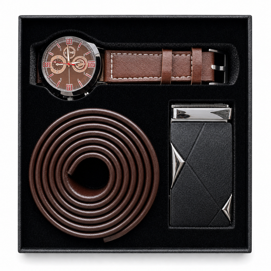 Coffret Homme Marron – Montre, Ceinture & Boucle Harmonieuses