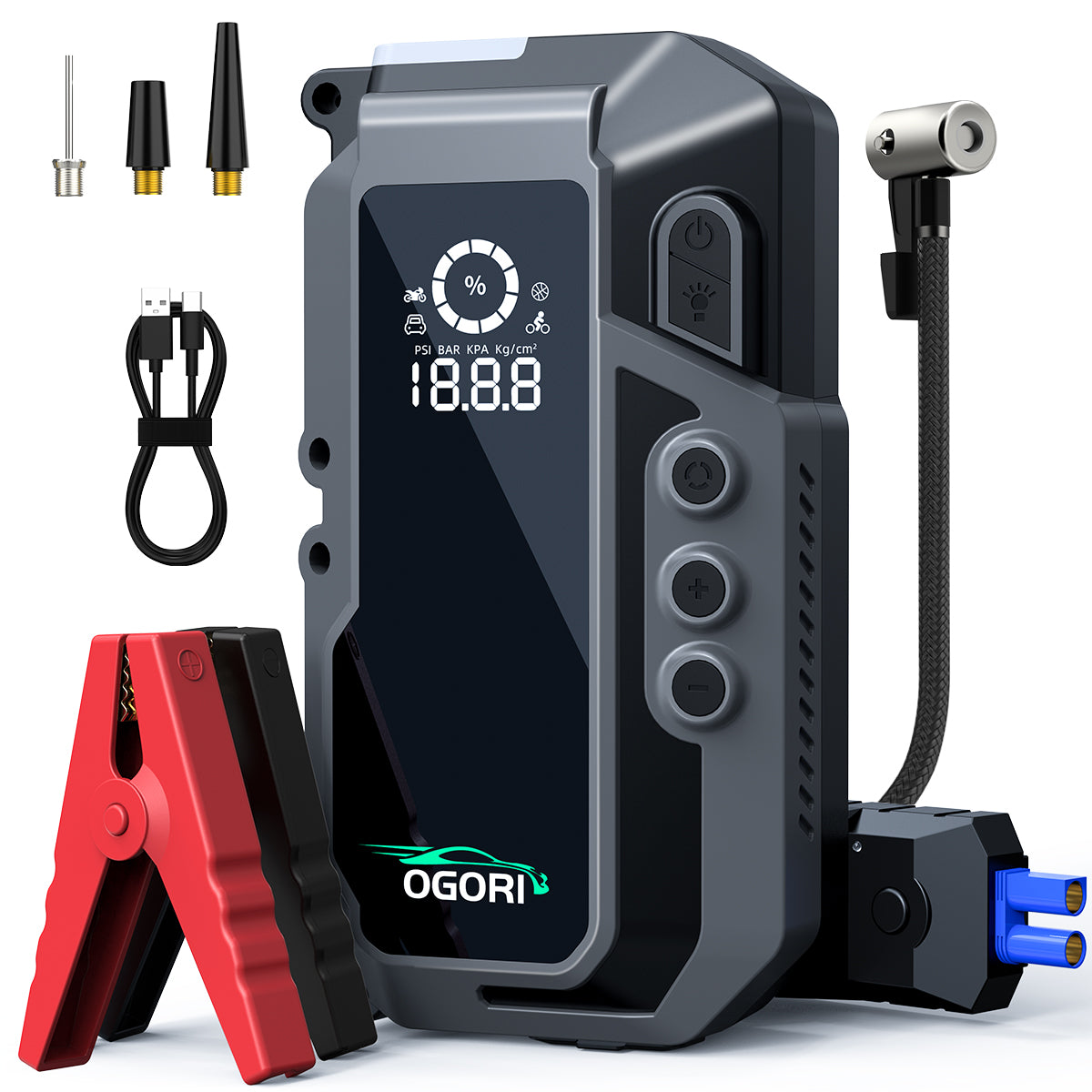 Jump Starter Haute Puissance avec Compresseur d'Air Électronique, Power Bank & Lampe Torche