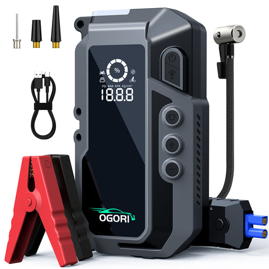 Jump Starter Haute Puissance avec Compresseur d'Air Électronique, Power Bank & Lampe Torche