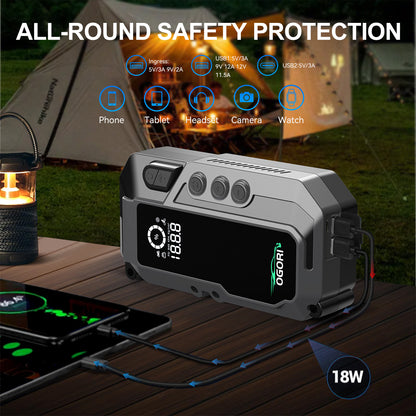 Jump Starter Haute Puissance avec Compresseur d'Air Électronique, Power Bank & Lampe Torche