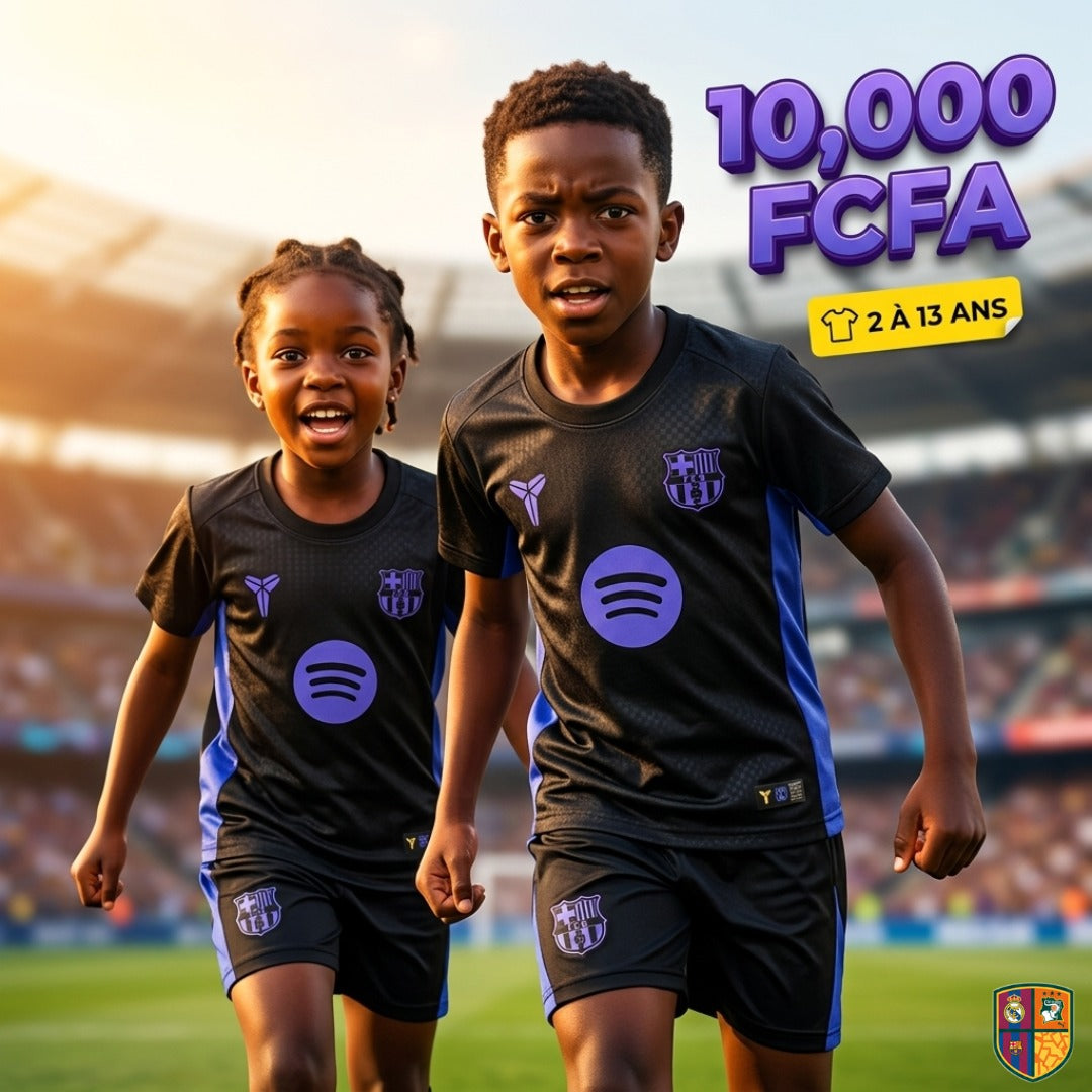 Ensemble Maillot et Short de Foot FC Barcelone Enfant - Collection Noir et Violet (2 à 13 ans)