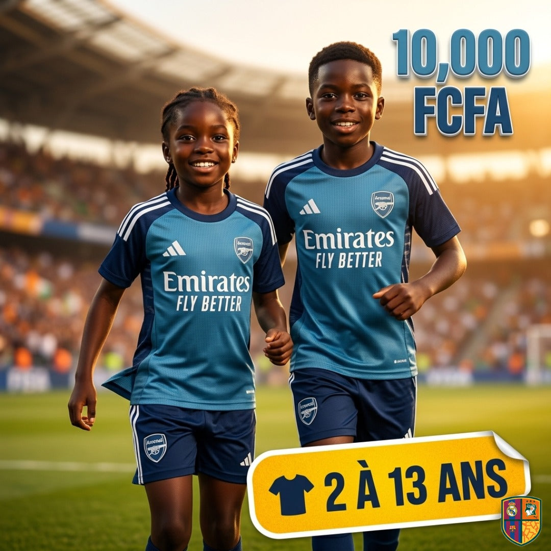 Ensemble Maillot et Short de Foot Arsenal Enfant - Collection Extérieur Turquoise (2 à 13 ans)